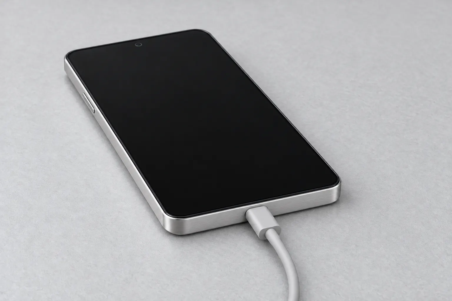 Example of a generic Android phone with a plain cable in the single centered USB-C port.