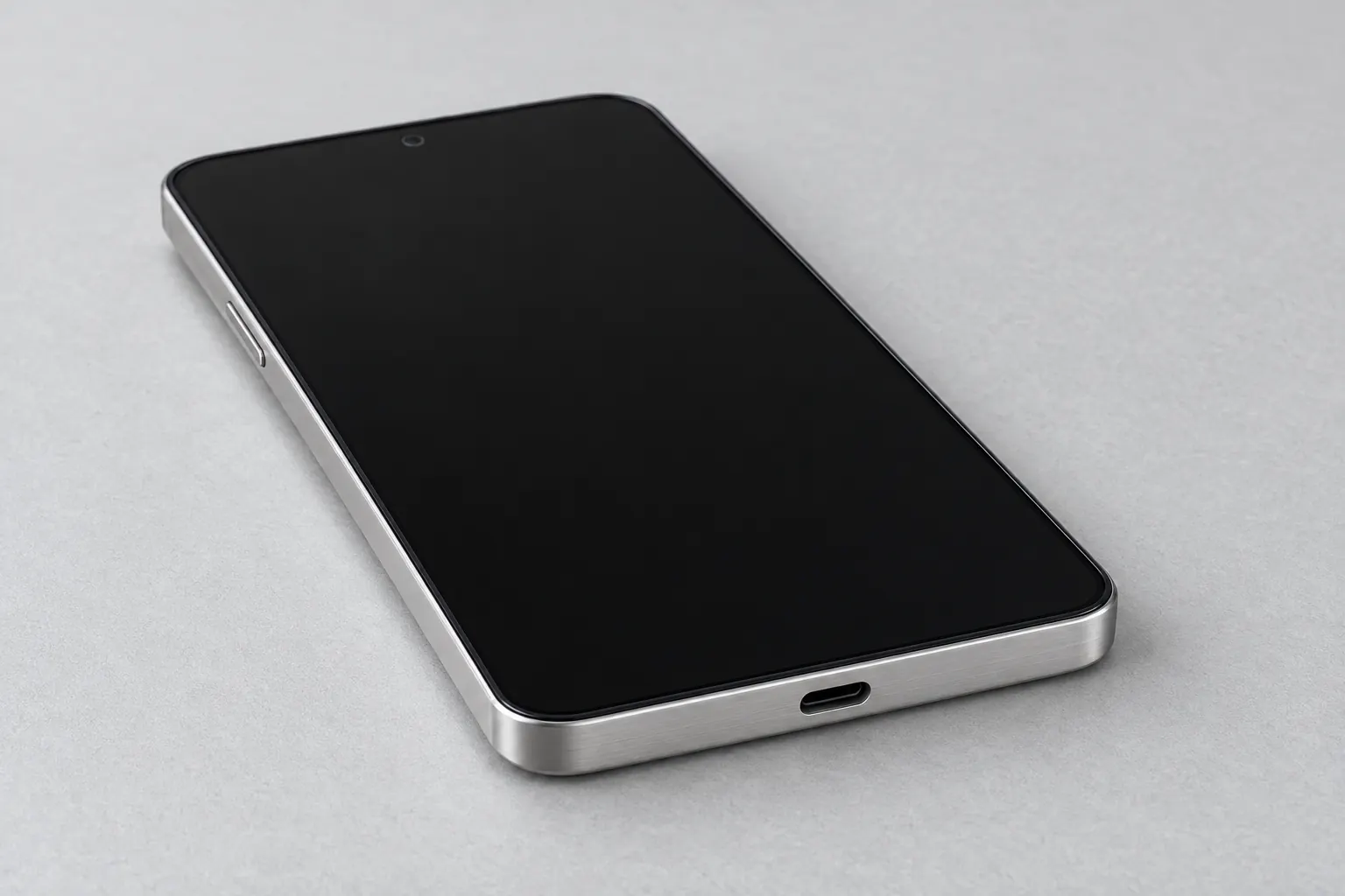 Example of a generic Android phone, screen off, with a centered round punch-hole and one USB-C port.
